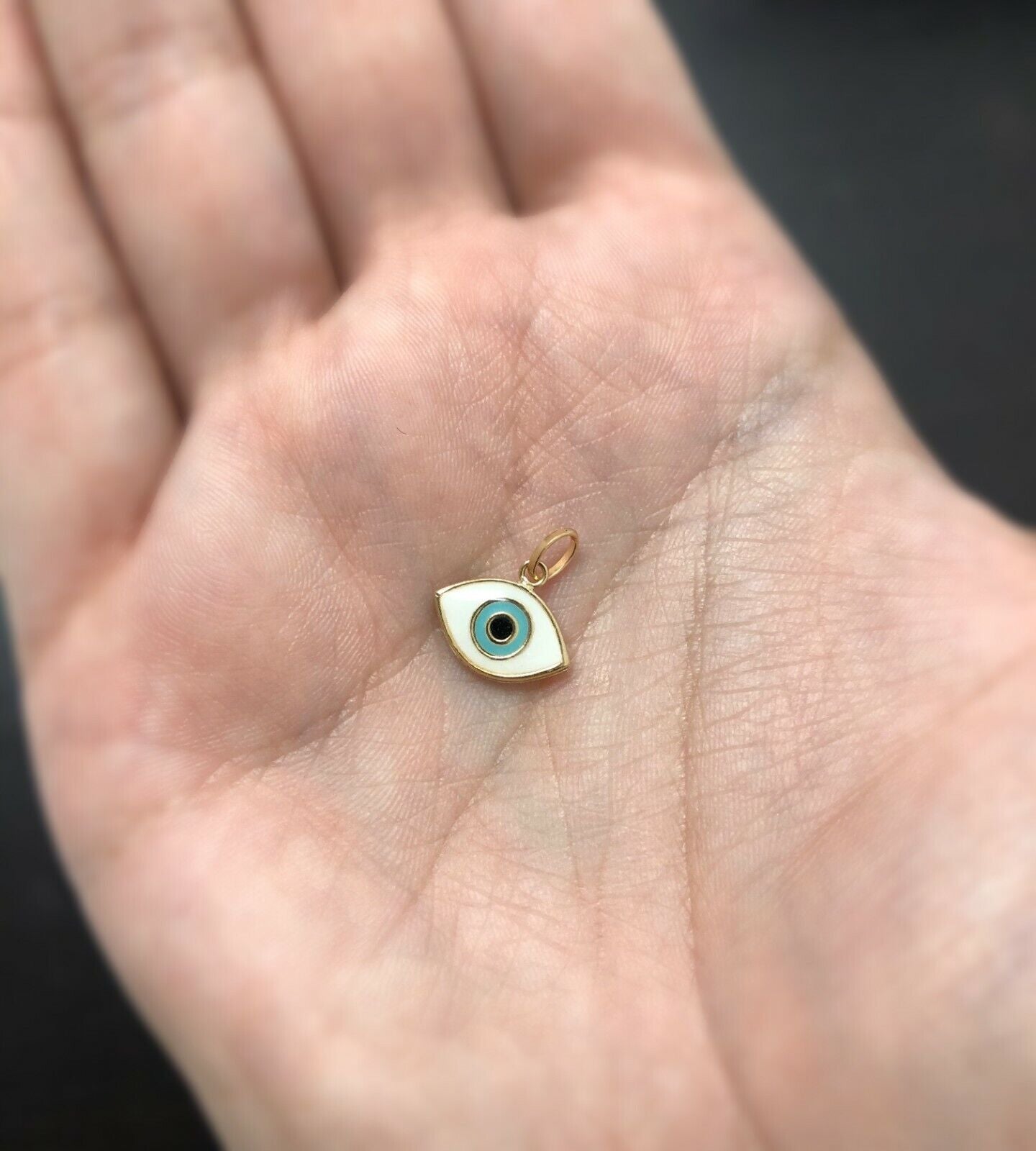 Enamel Evil Eye charm 18k Solid Gold charm for Chain for Teens and Women