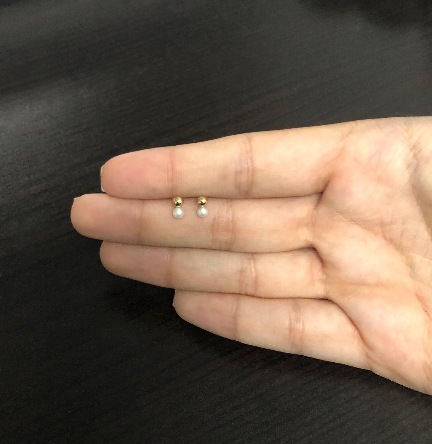 18k Solid Gold 3mm Pearl & Ball Stud Earrings for Babies & Infants