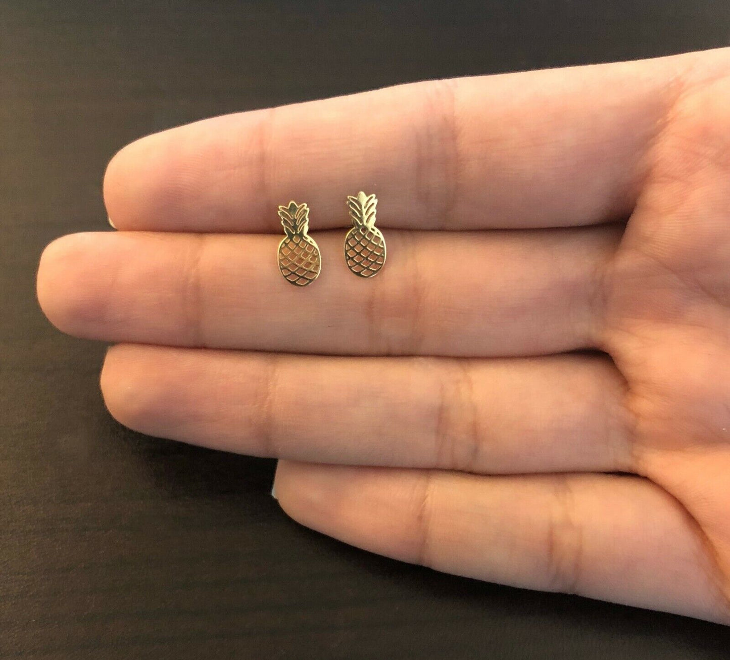 Pineapple Shape 18k Solid Gold Butterfly Back Stud Earrings for Toddler Girls