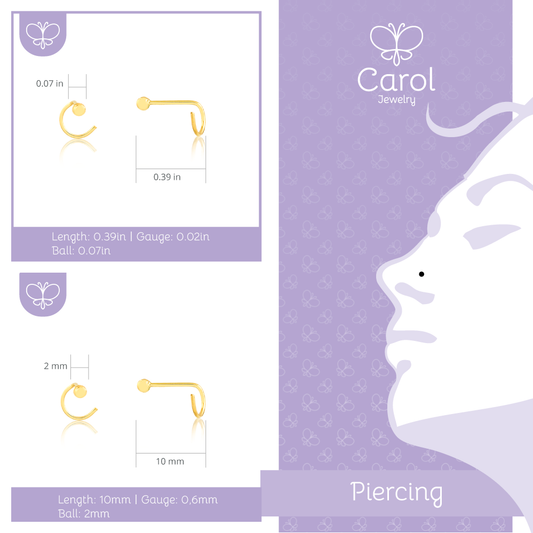 18k Solid Gold 2mm Ball Nose Stud – L Shape Screw Piercing