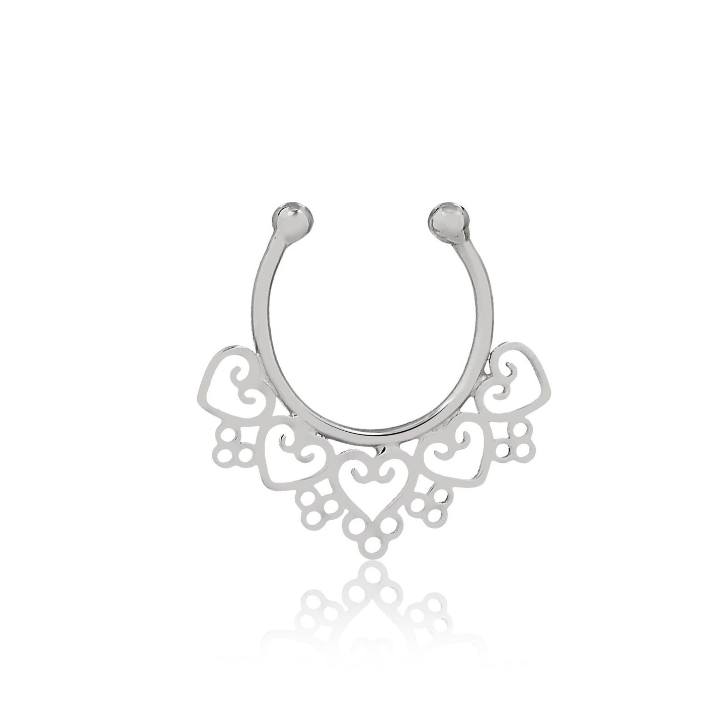 Piercing Nose Ring 18k Solid White Gold Tribal Septum Ring - Septum Fake