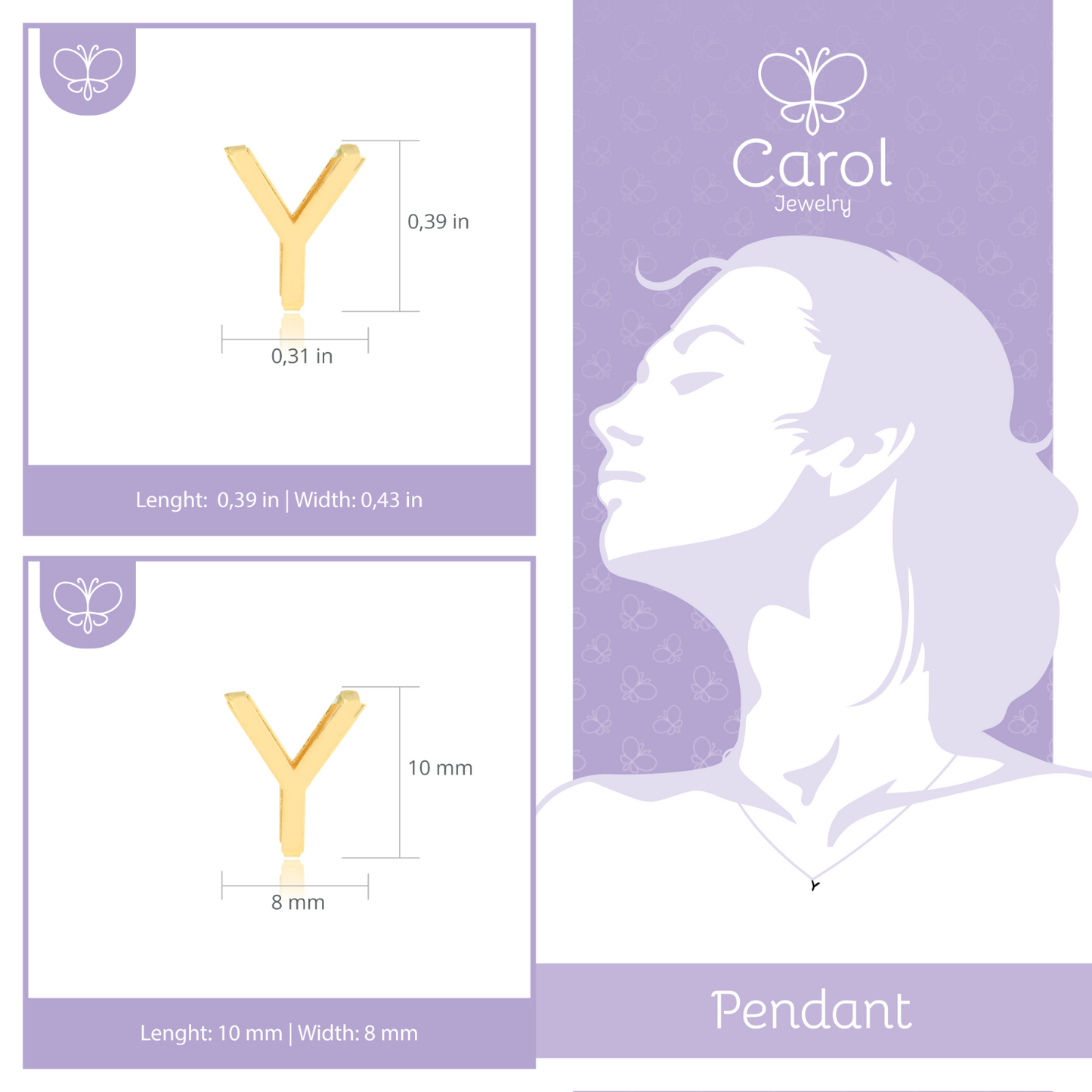 Letter Y charm 18k Solid Yellow Gold pendant