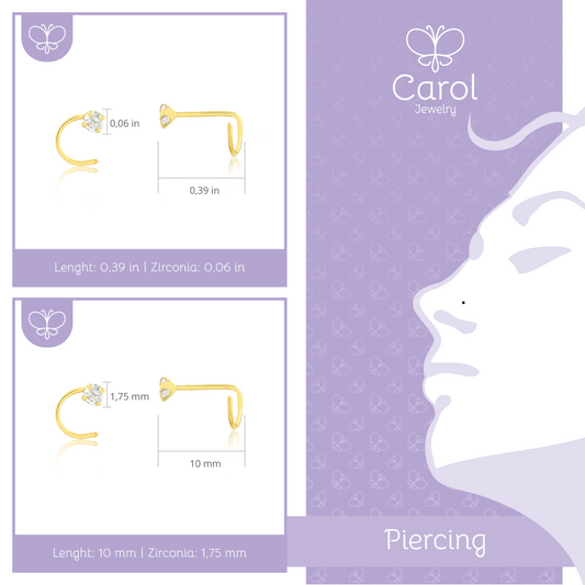 18k Solid Gold Tiny Nose Stud Screw L Shaped diamon 1.75 mm Piercing for Women