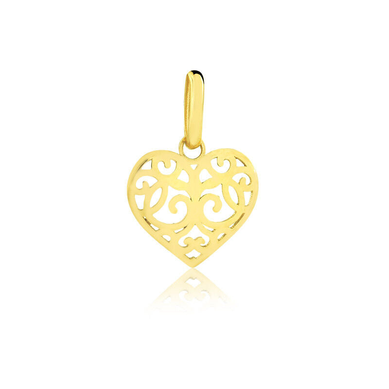 18k Solid Yellow Gold Heart Charm 15mm for Women Necklace