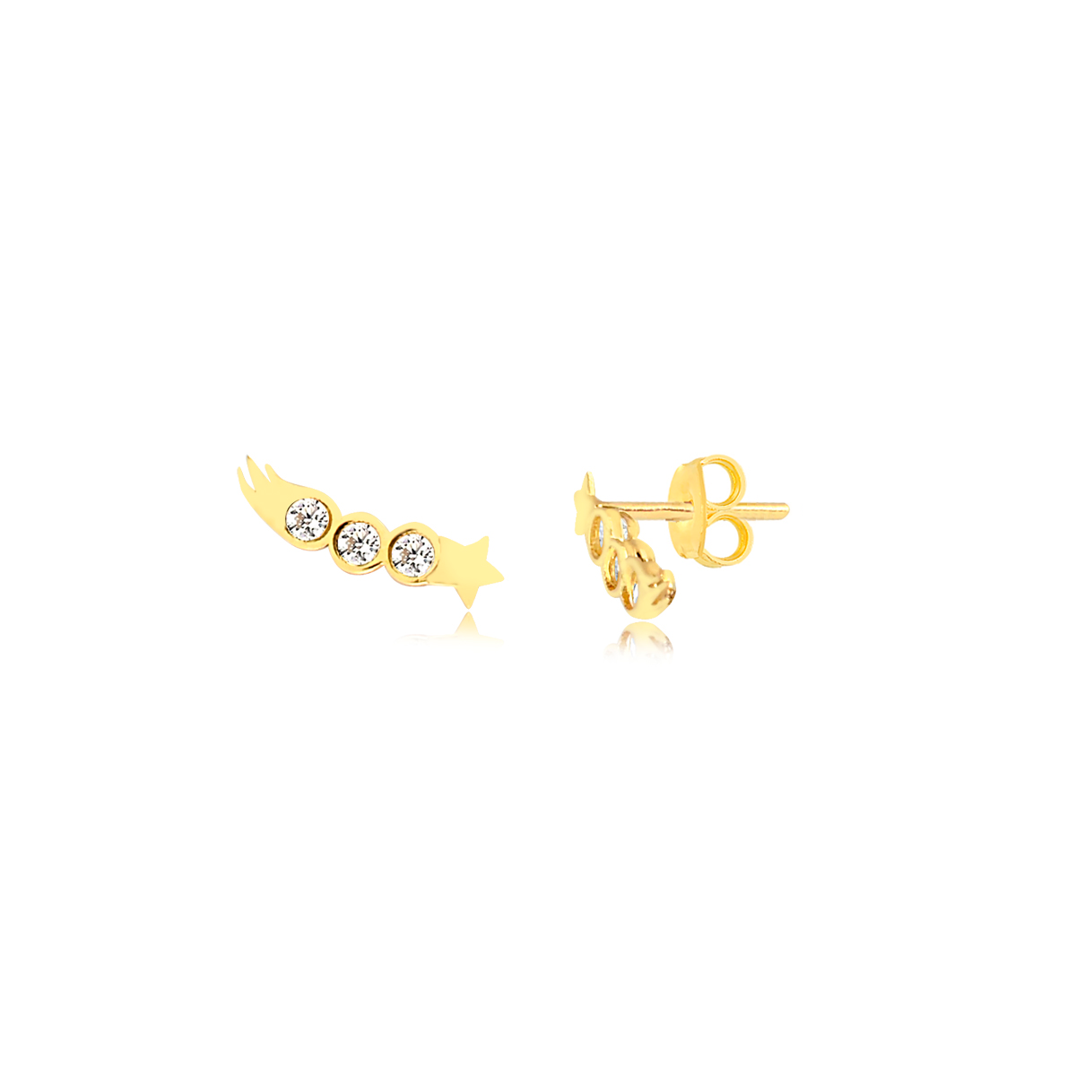 18 K Yellow Gold with Zircon Shooting Stars earrings for women, girls and kids.