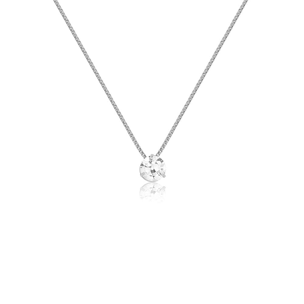 Carol Jewelry 18k Solid White Gold Round ? Cubic Zircon 5 mm Chain for Women and Girls