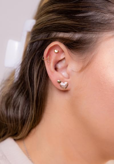 14k Solid Yellow Gold Heart Shaped Earring Butterfly Backs Stud Earrings for Teens and Women