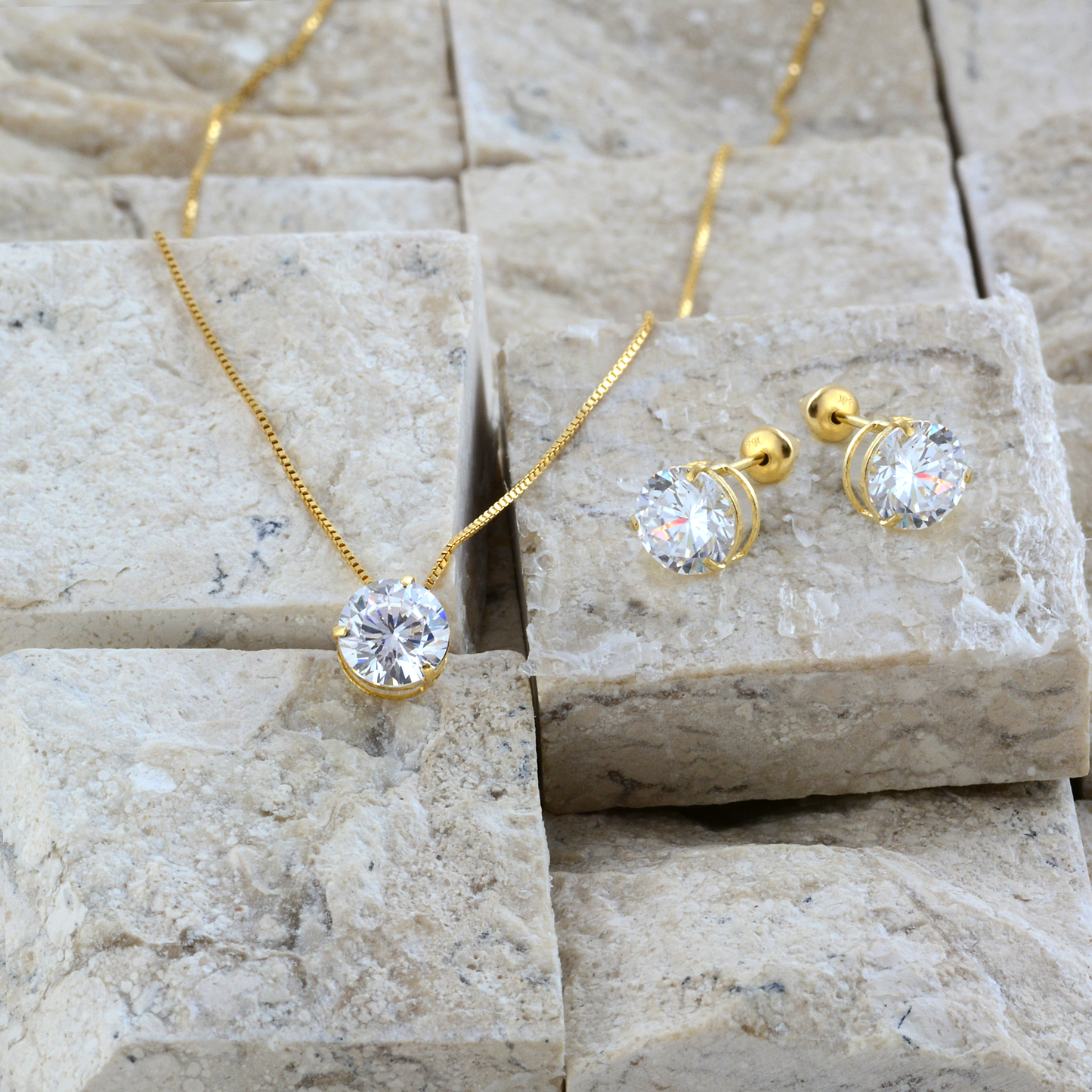 18k Solid Yellow Gold 6mm CZ Solitaire Pendant Classic Charm – Necklace