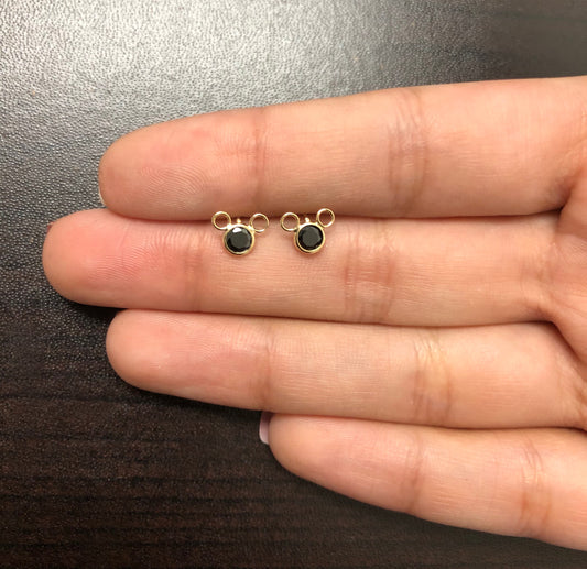 18k Solid Yellow Gold Zircon Mouse Push Back Stud Earrings for Toddlers Infants