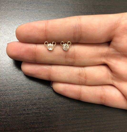18k Solid Gold Mouse Stud Earrings with CZ Jewelry