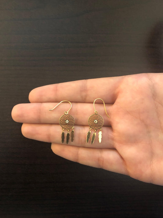 Dainty 18k Gold Dreamcatcher Earrings with CZ | Spiritual Boho Gift