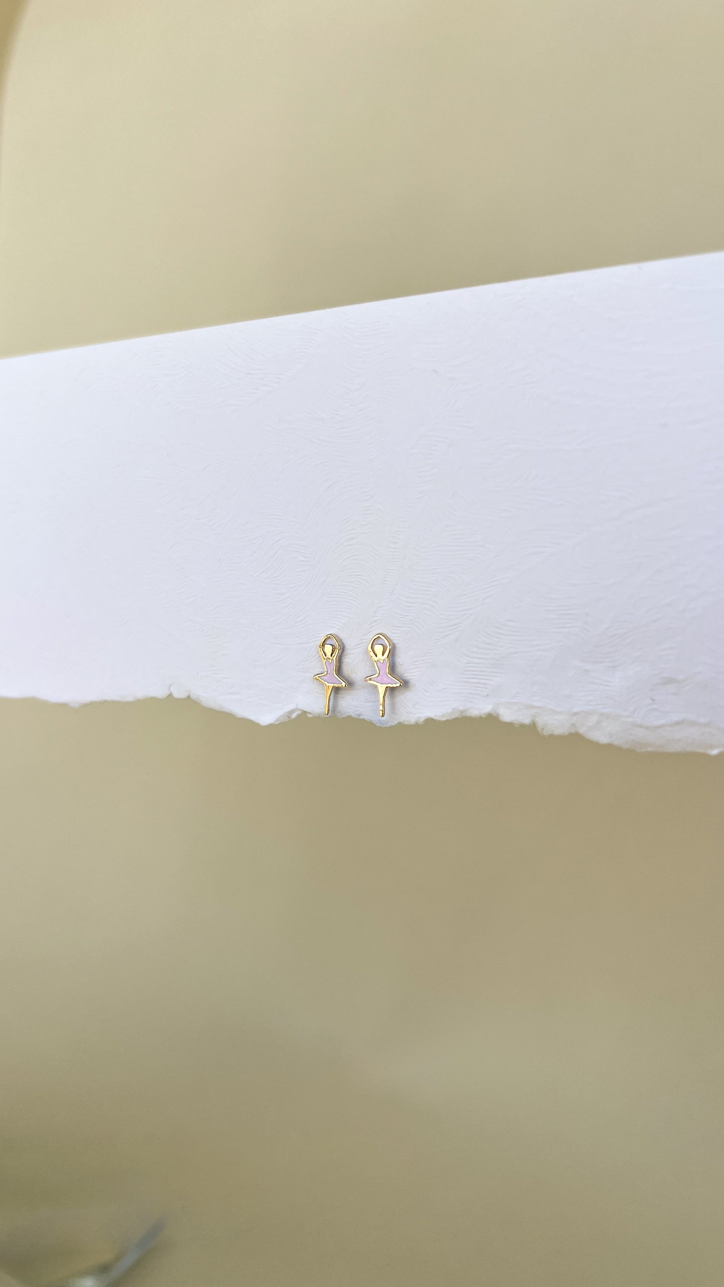 14k Yellow Gold Enamel Ballet Dancer Stud Earrings Push Backs