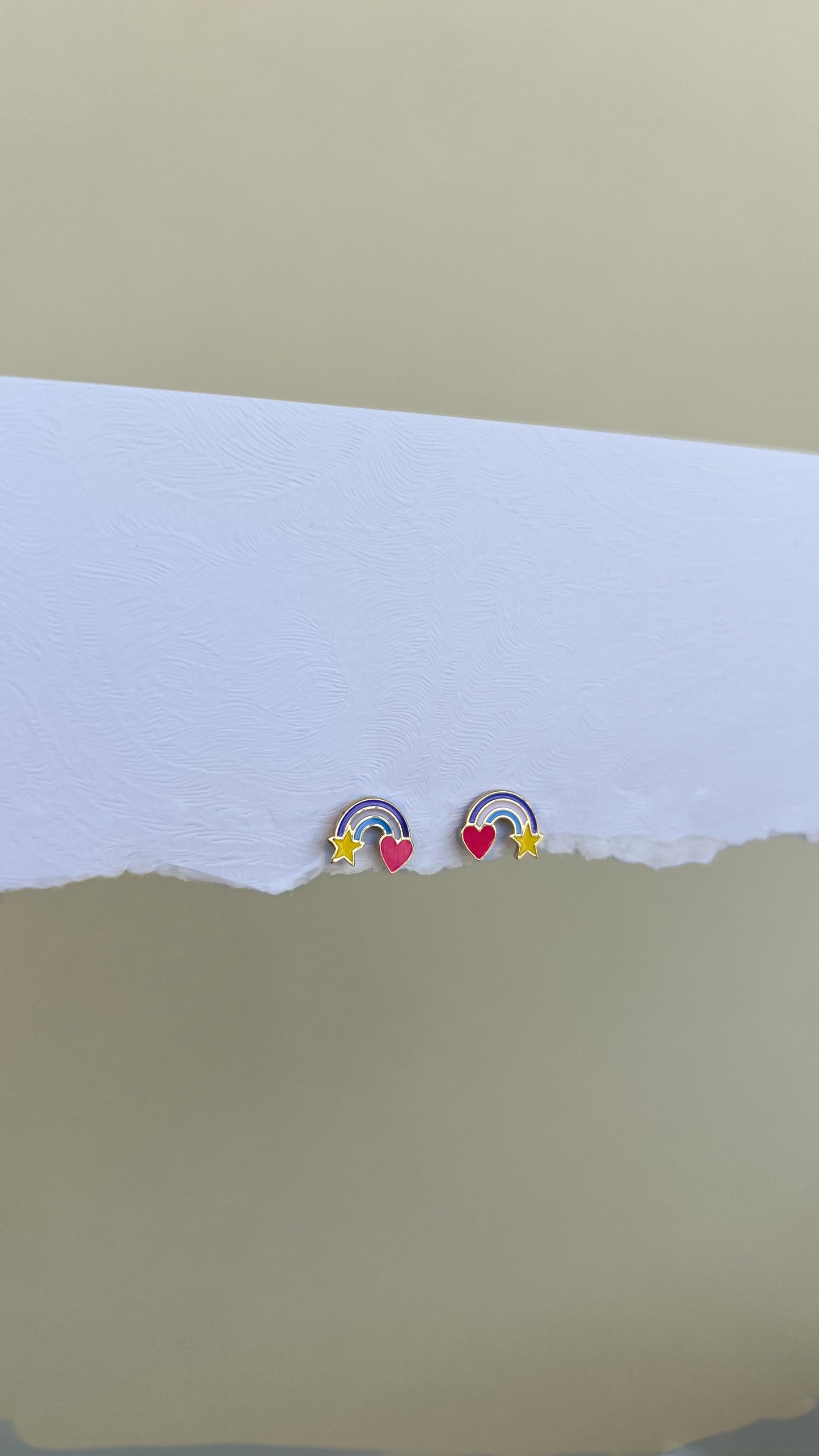 14k Gold Enamel Rainbow Earrings Studs with Push Backs