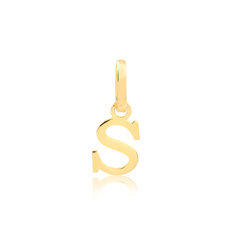 Gold Letter S Sign. 18k Solid Yellow Gold Pendant