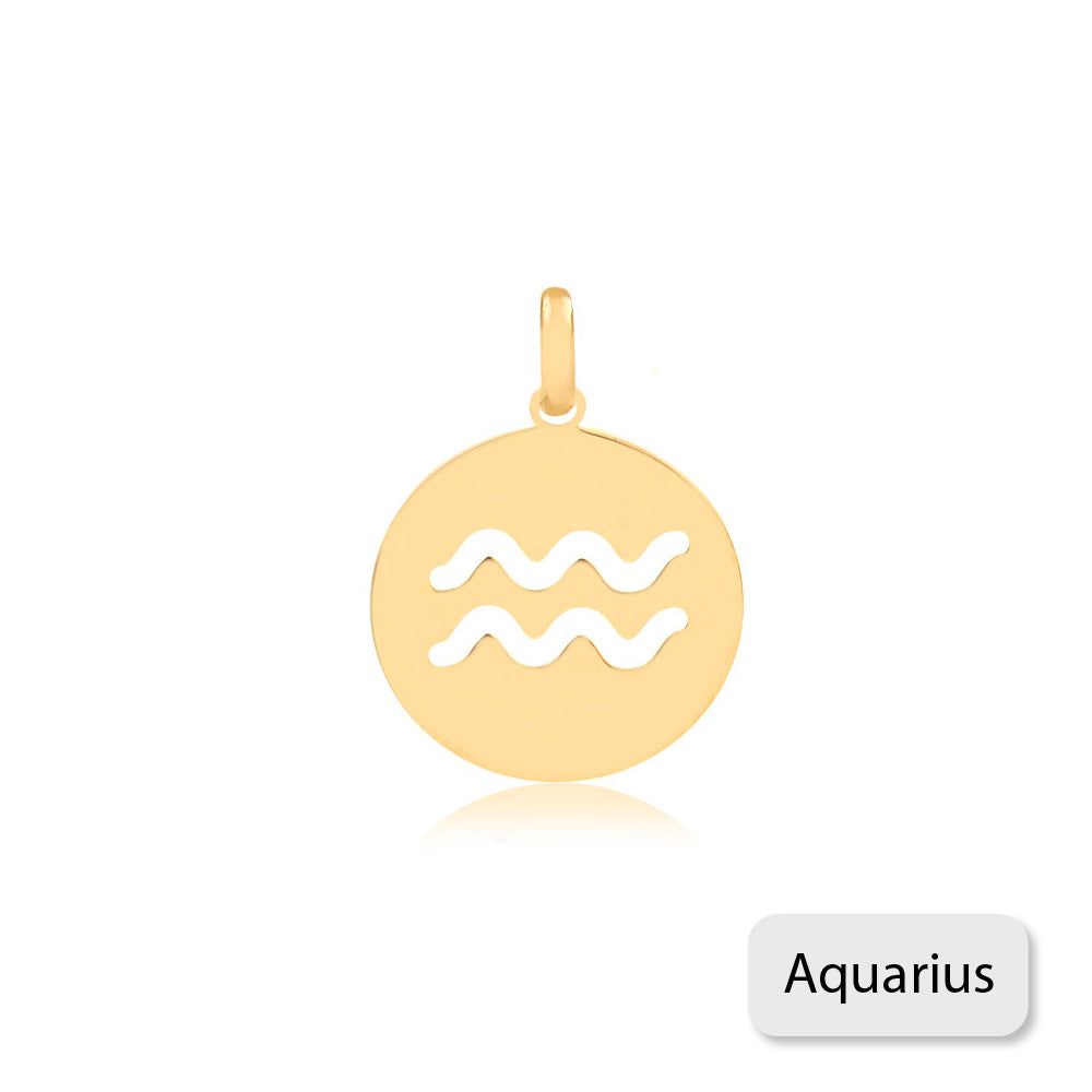 Aquarius Zodiac Sign 14k Solid Gold Medal charm for Chain for Women and Men