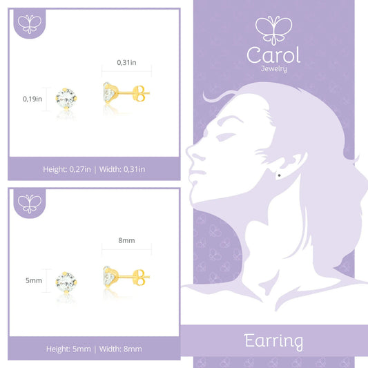 10k Solid Gold 5.5mm Round CZ Earrings Butterfly Back