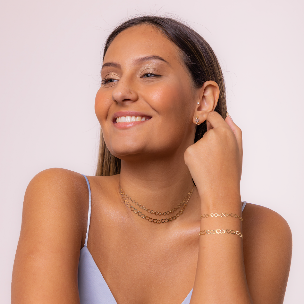 18k Solid Yellow Gold Infinty Hearts Chain Chain for Women and Teens