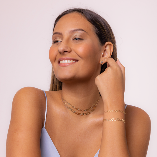 18k Solid Yellow Gold Infinty Hearts Chain Chain for Women and Teens