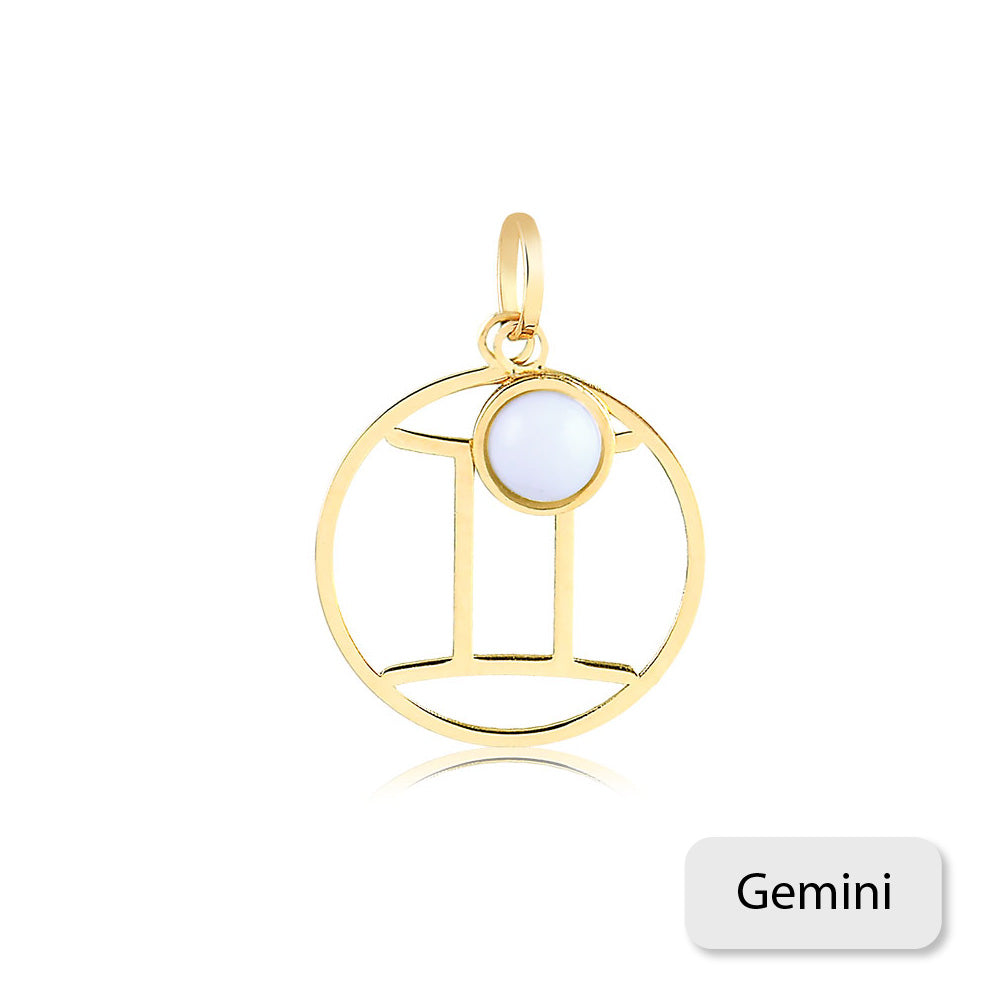 Gemini Zodiac Sign 14k Solid Gold Medal charm for Chain for Women and Men