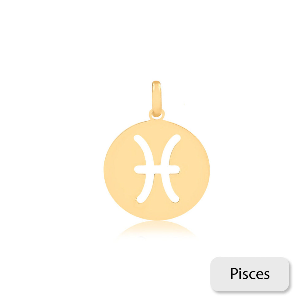 Pisces Zodiac Sign 14k Solid Gold Medal charm for Chain for Teens,Women Men