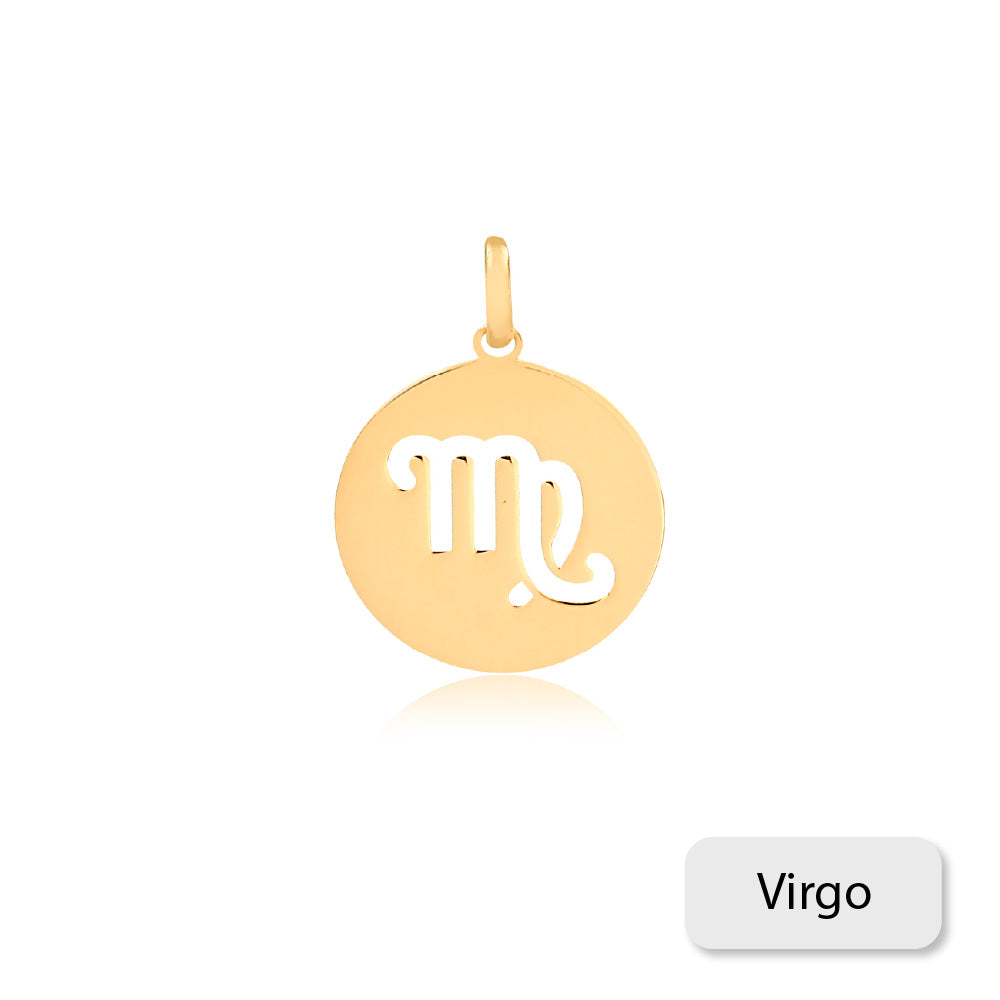 Virgo Zodiac Sign 14k Solid Gold Medal charm for Chain for Teens,Women Men