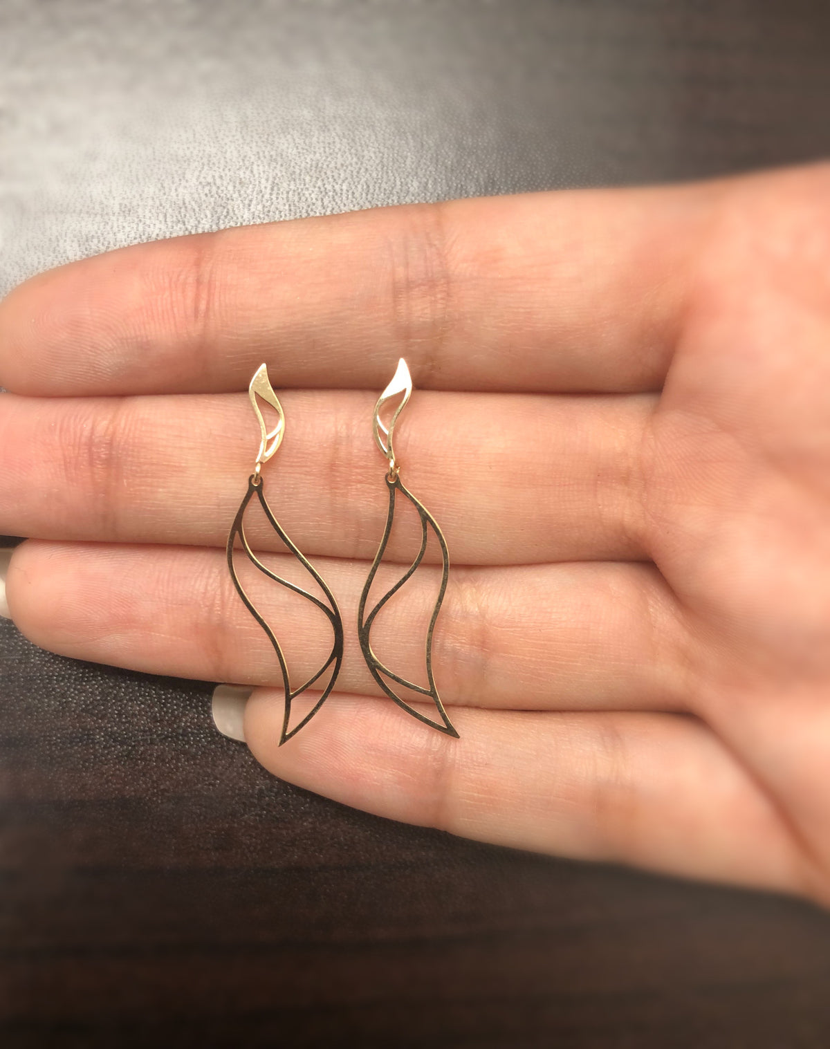 14k Solid Gold Minimalist Abstract Art Deco Butterfly Backs Drop Earrings Women