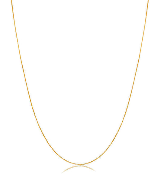18K Solid Yellow Gold Venetian Box Chain Necklace 45cm Fine Gold Chain for Women or Teens