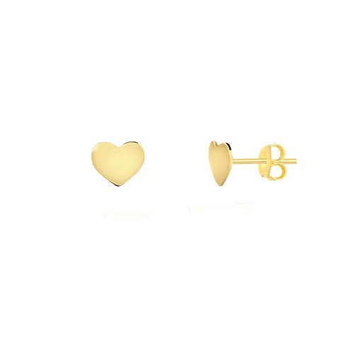 14k Solid Yellow Gold Heart Shaped Butterfly Backs Stud Earrings