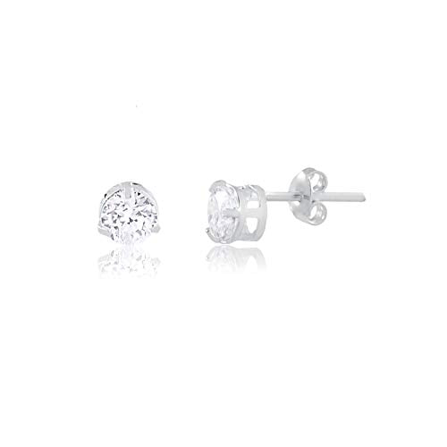 925 Sterling Silver 4 mm Synthetic Round White Cubic Zircon Butterfly Backs Stud Earrings for Girls and Teens