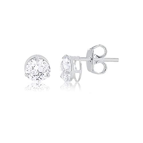 Sterling Silver 925 5 mm Synthetic Round White Cubic Zircon Butterfly Backs Stud Earrings for Teens and Women