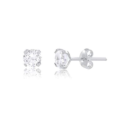 925 Sterling Silver 4 mm Synthetic Round White Cubic Zircon Butterfly Backs Stud Earrings for Girls, Boys and Teens