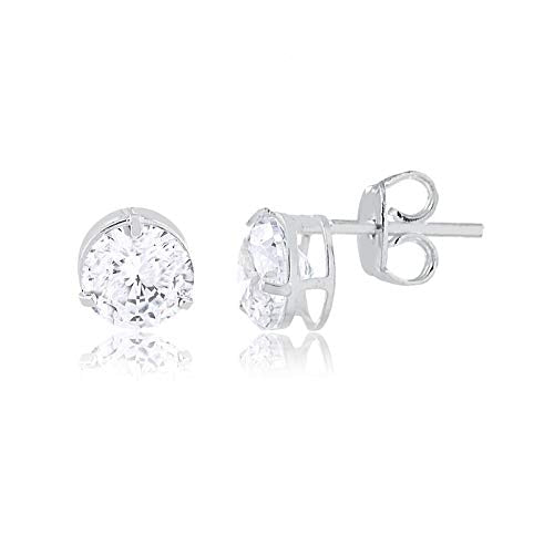 925 Sterling Silver 6 mm Synthetic Round White Cubic Zircon Butterfly Backs Stud Earrings for Teens and Women