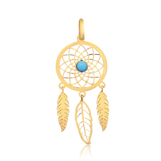 18K Gold Dream Catcher Charm Gift Dream Catcher Turquoise Stone Pendant For Her