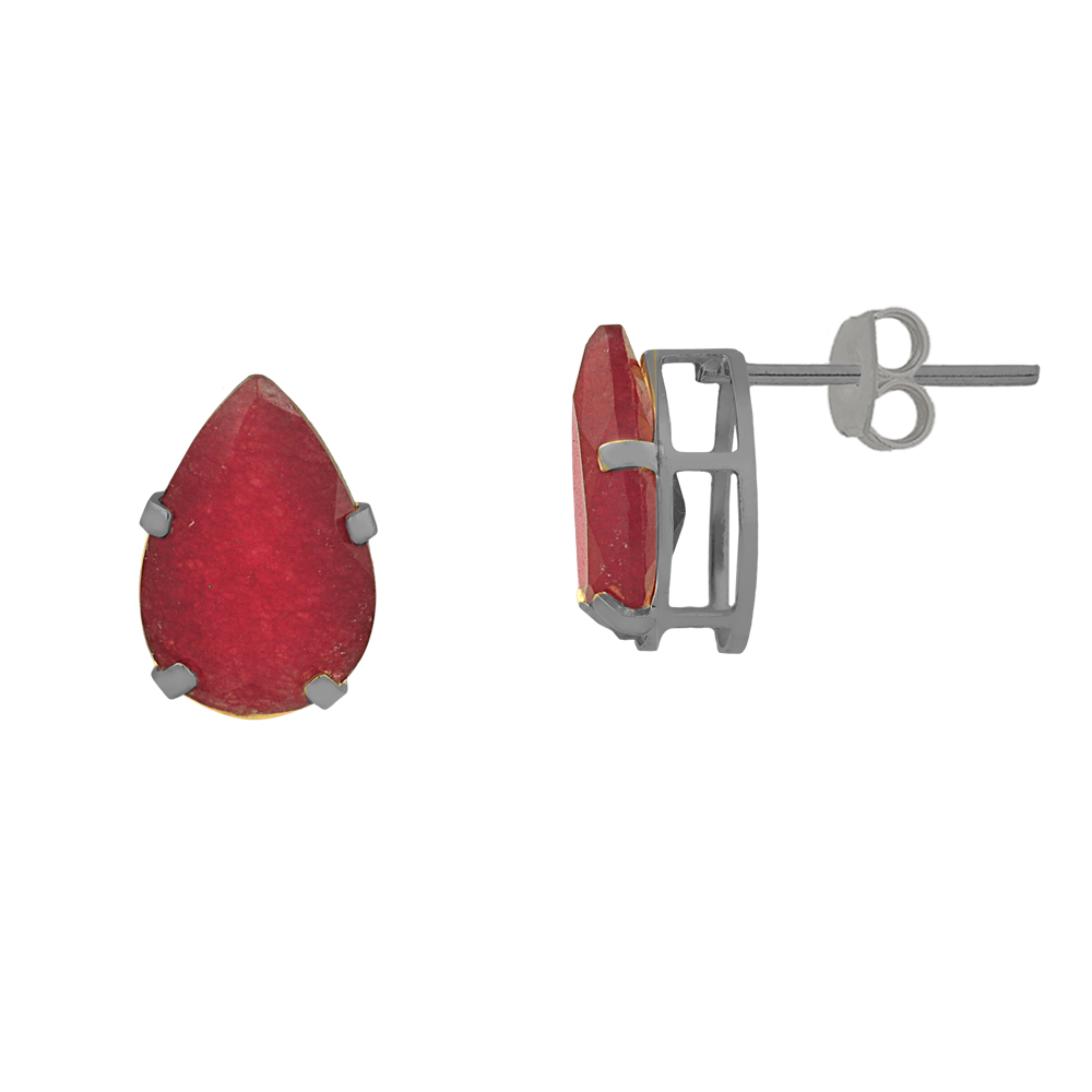 Natural Red Jade Stone 18k Black Rhodium Push Backs Stud Earrings for Women