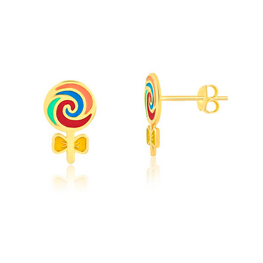 Lollipop 18k Solid Gold Enamel Push Back Stud Earrings for Toddlers Children