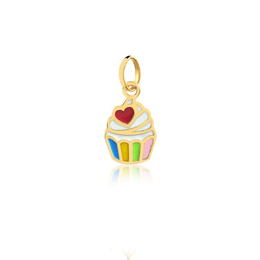 Cupcake 18k Solid Gold Enamel/Resin Charm charm for Chain Girls and Infants