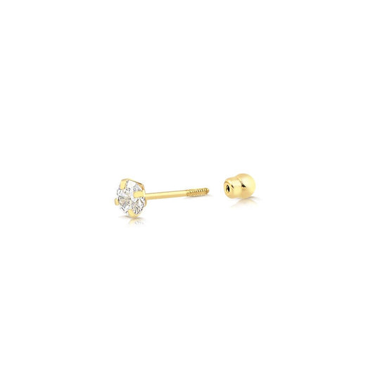 18k Earring Piercing Gift Gold Round Zirconia for Her