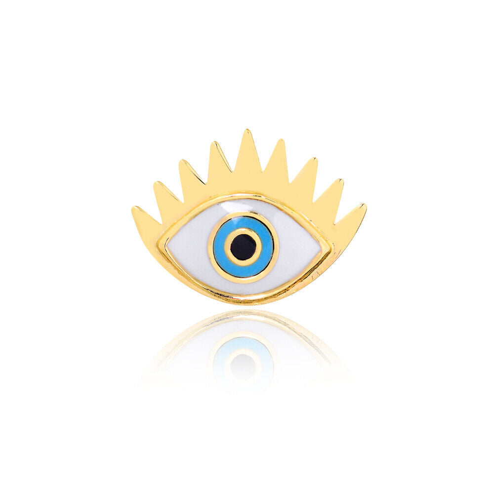 18k Solid Yellow Gold Enamel Eye Lashes charm for Chain for Women and Teens