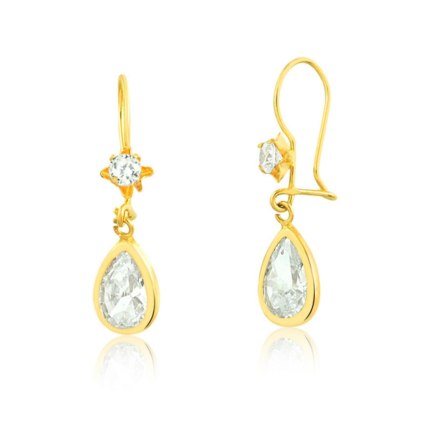 Tear Drop White Cubic Zircon 18k Solid Gold Hook Drop Earrings for Teens Women