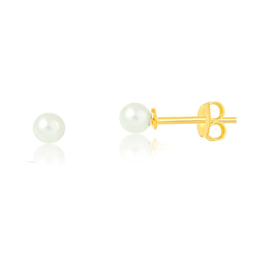 14k Yellow Gold Baby Earrings with 3mm Freshwater Pearls - Hypoallergenic Studs