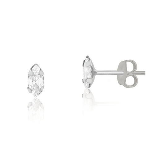 18k Solid White Gold Cubic Zircon 2x4 mm Push Back Stud Earrings Babies Infants