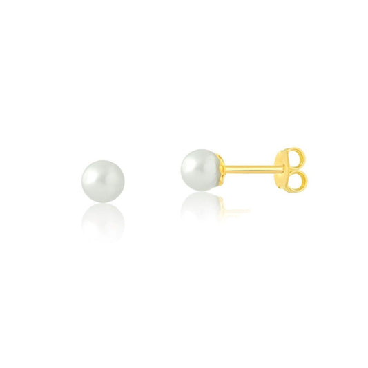 14k Yellow Gold Baby Earrings 4mm Freshwater Pearls Hypoallergenic Studs Newborn