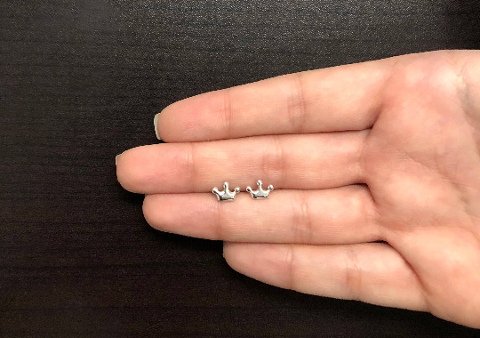 Crown Screw Back Earrings 18k Solid White Gold  for Babies, Girls, and Infants