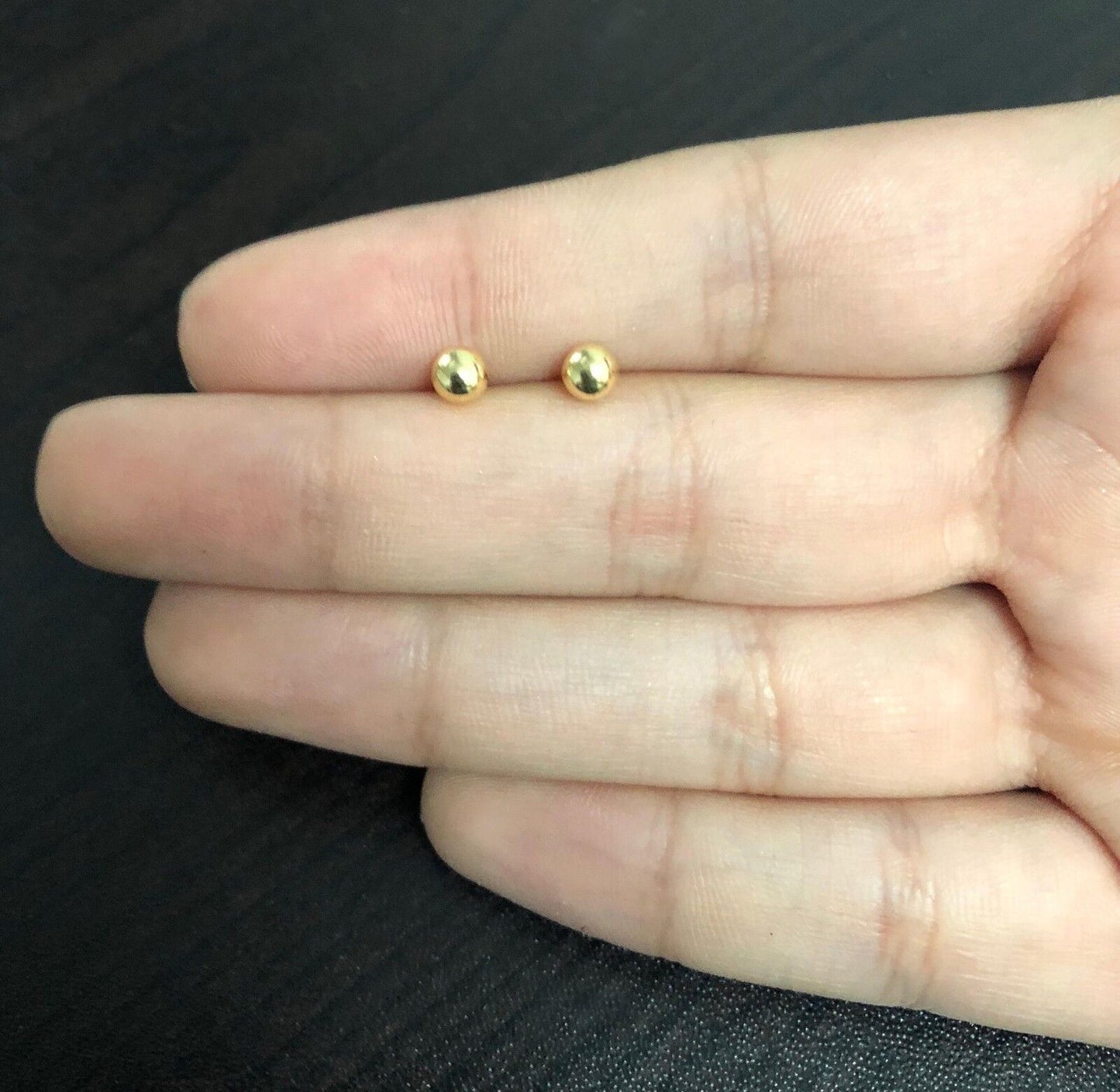 Gold Ball 4 mm 18k Solid Yellow Gold Push Backs Stud Earrings Infants Toddlers