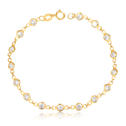 Bracelet 18k Solid Yellow Gold Cubic Zircons 3 mm Ring Clasp for Women Teens