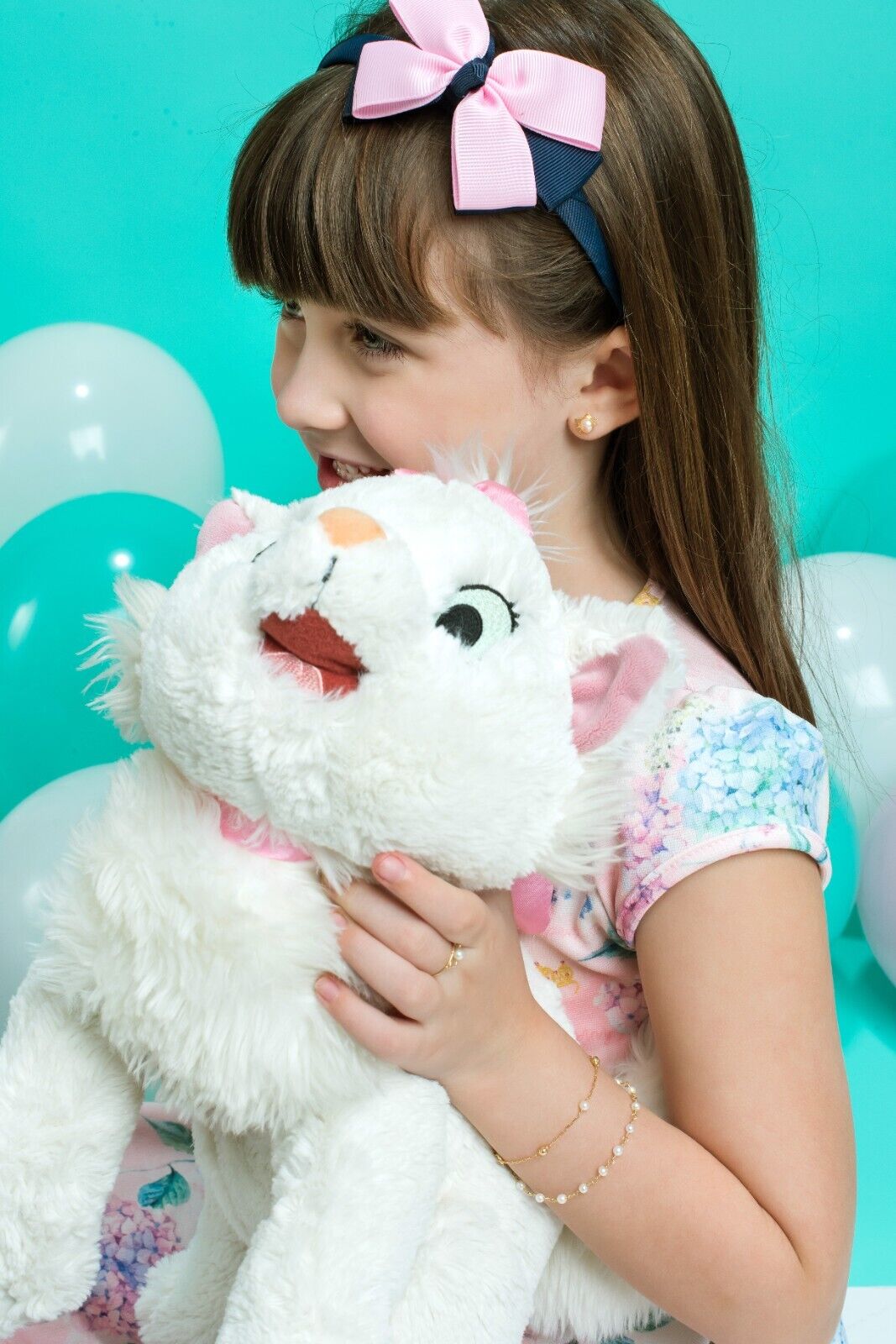 18k Gold Cat Face Stud Earrings with Rose Pearl Small Jewelry