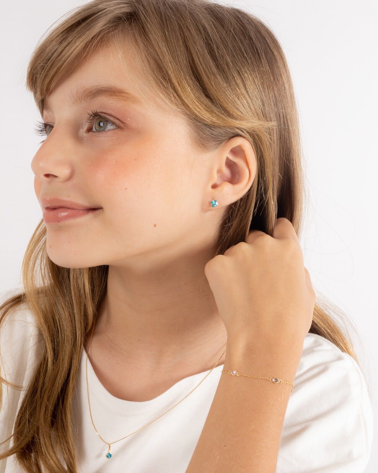 Earrings 18k Solid Gold Cubic Zircon 4.4 mm Push Back Stud for Toddlers Children
