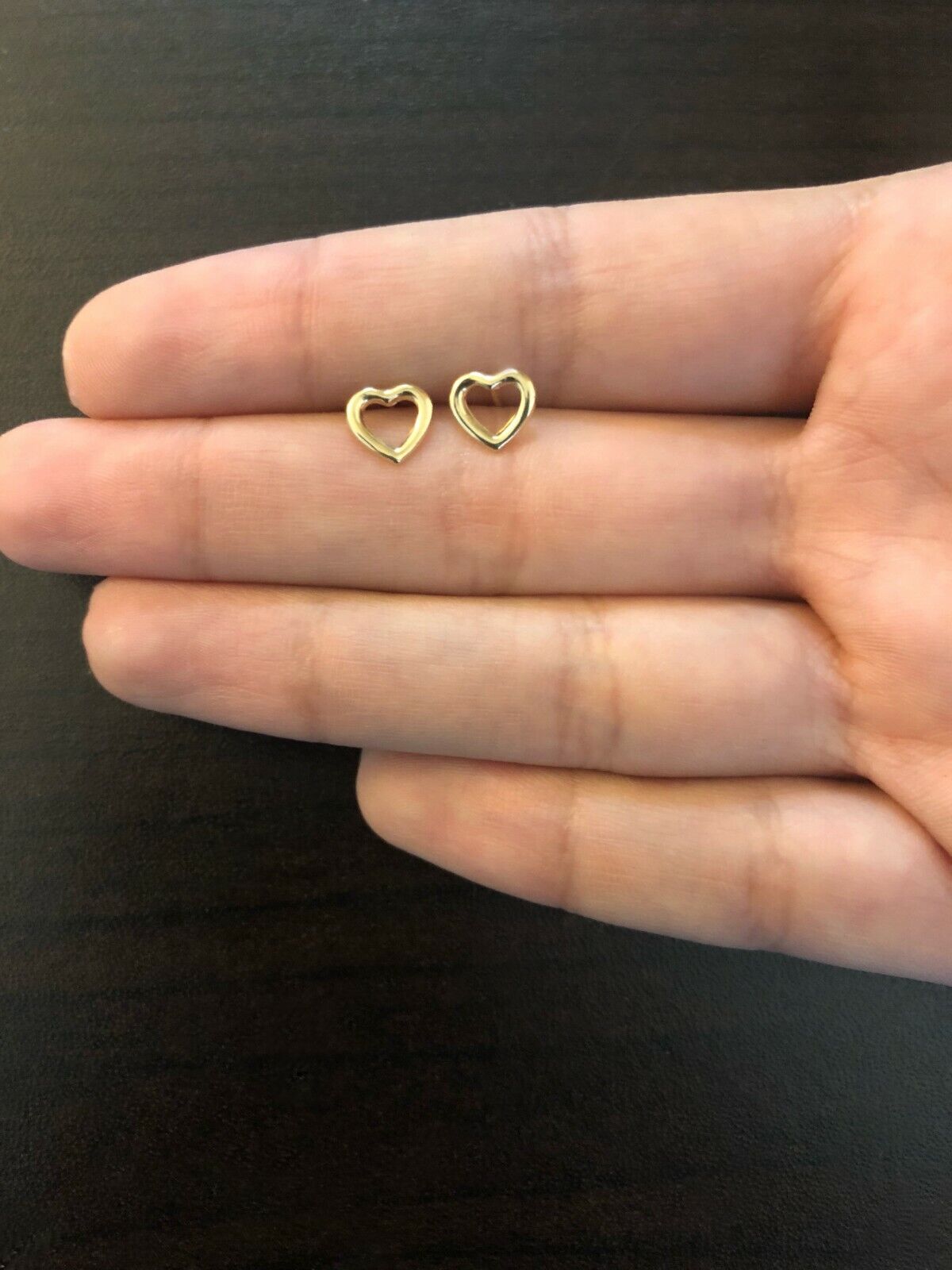 14k Solid Gold Hollow Heart Shaped Push Backs Stud Earrings Toddlers Children