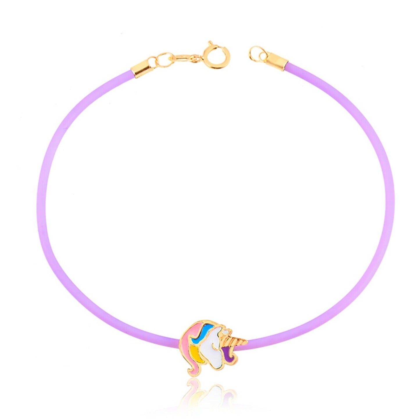 18k Solid Gold Enamel Unicorn Lilac Silicone Minimalist Bracelet for Children