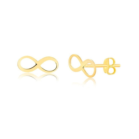 14k Solid Yellow Gold Infinity Symbol Earrings | Shaped Butterfly Backs Stud Ear